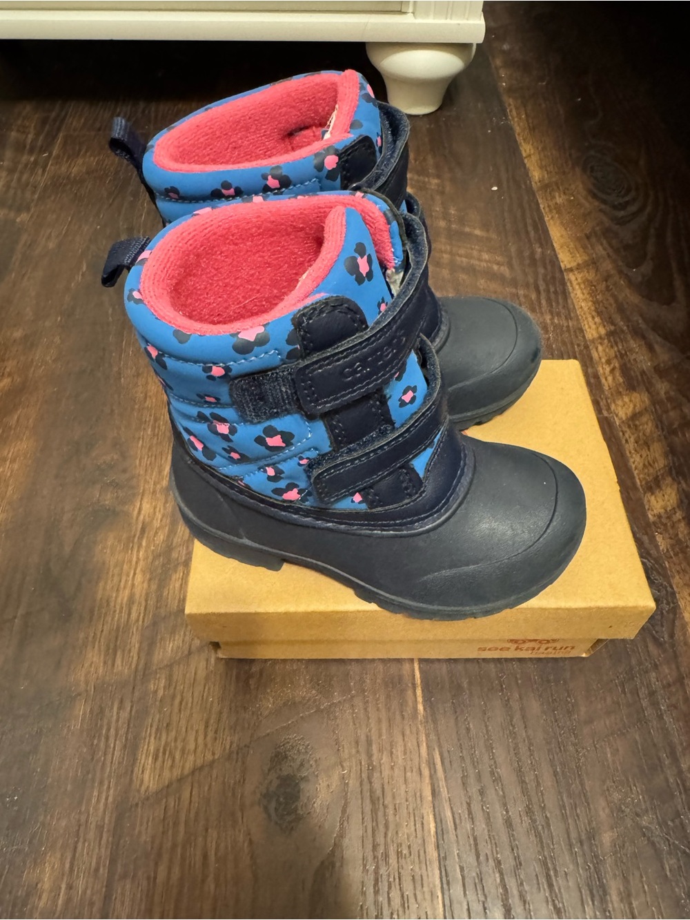 Carter's Navy and Blue Patterned Kids Winter Boots with Pink Lining